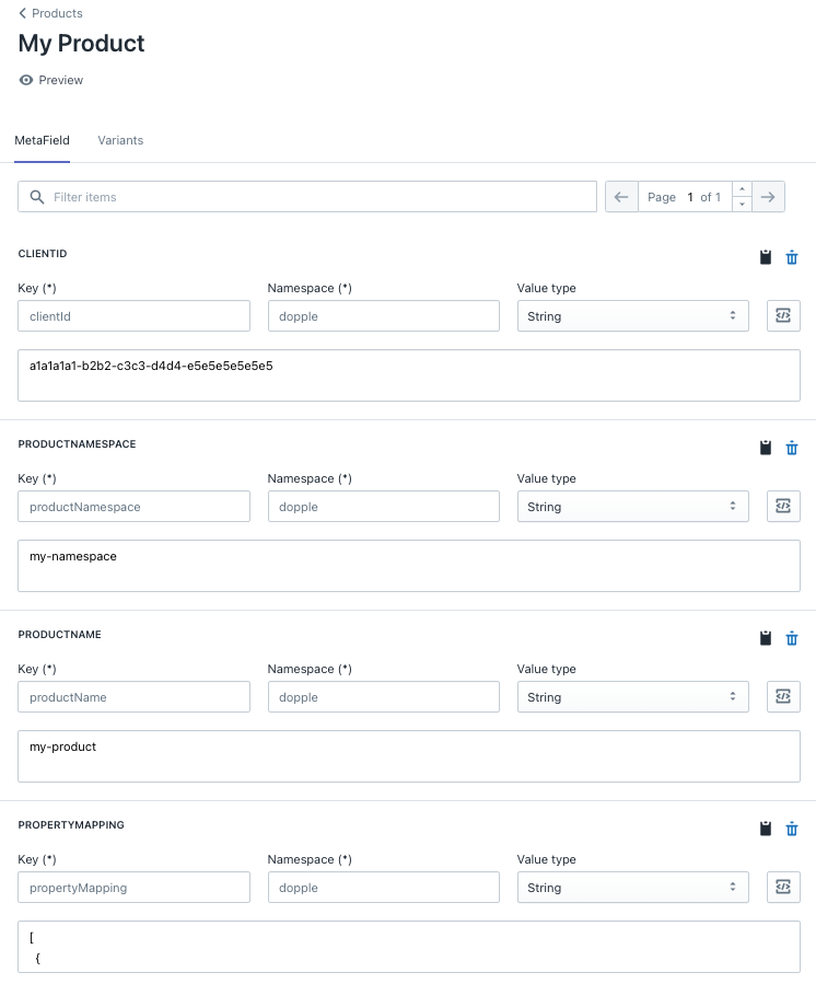 Dopple's metadata fields in Shopify